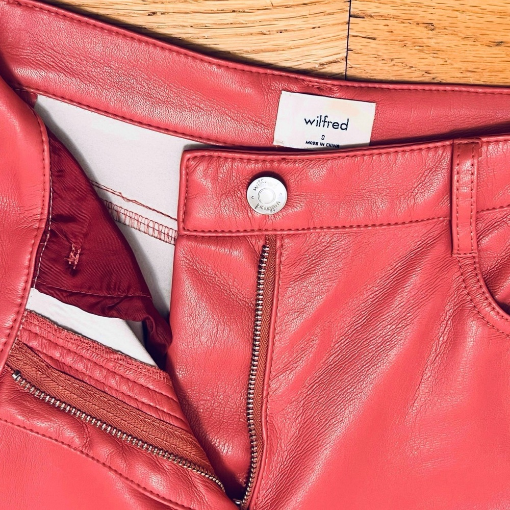 Wilfred Aritzia The Melina Faux Vegan Leather Straight Leg Pants Size 0 Pink - Picture 5 of 10